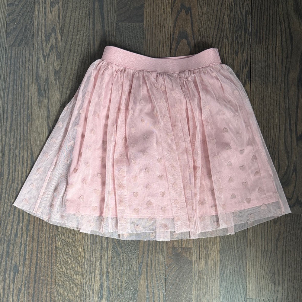 Crewcuts Pink Heart-Print Tulle Skirt, size 6-7